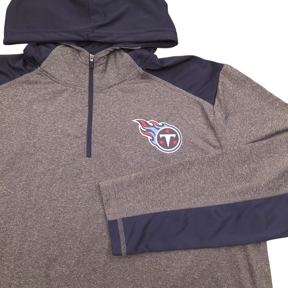 NFL Team Apparel Titans 1/4 Zip Long Sleeve Hooded Shirt Grey Blue Mens XL - Picture 1 of 9